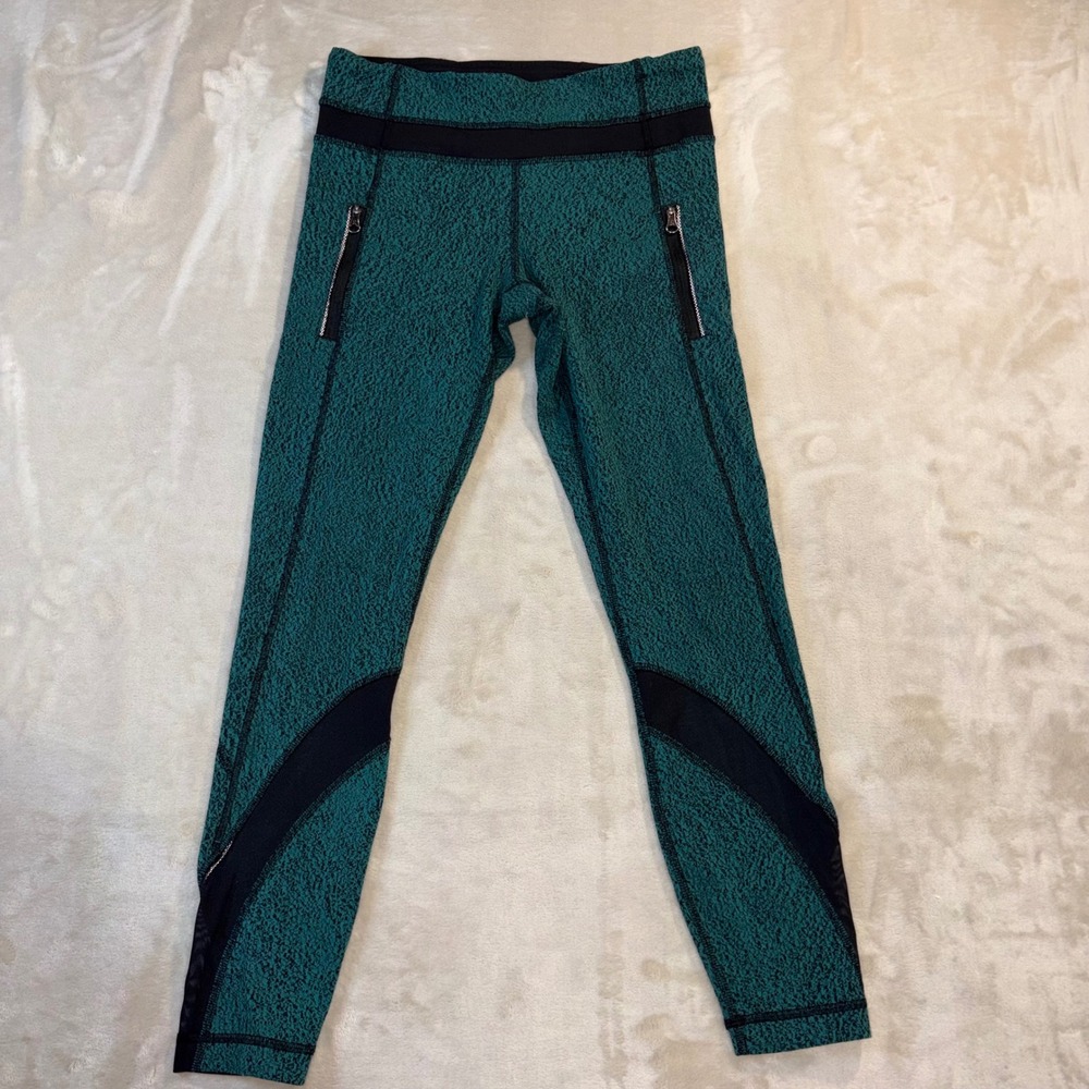 Lululemon Inspire Tight II Power Luxtreme Spray Jacquard Hunter Green Black 7/8